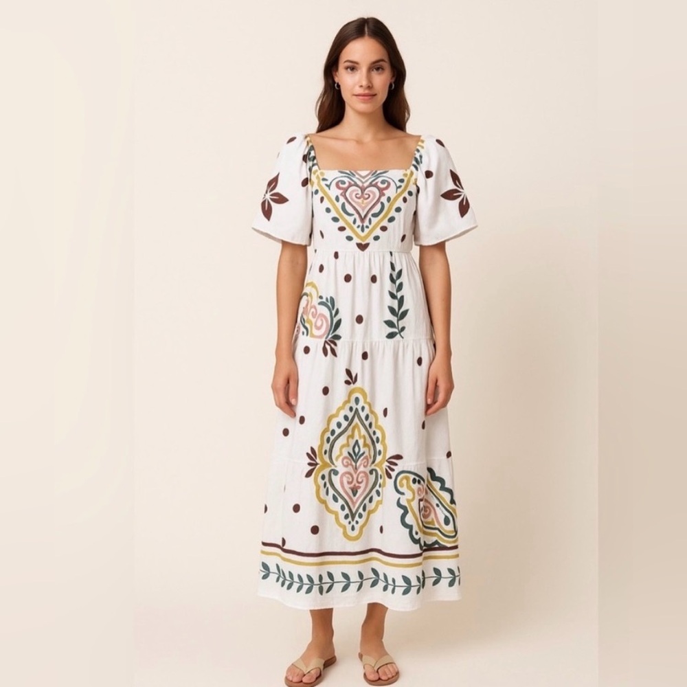Meadow Rhodes printed White
Maxi Dress with Multicolor Medium